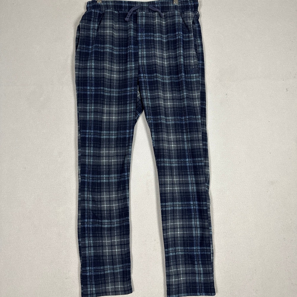 Hurley Lounge Pants Mens Medium Plaid Blue Grey Flannel Fleece Drawstring Pajama